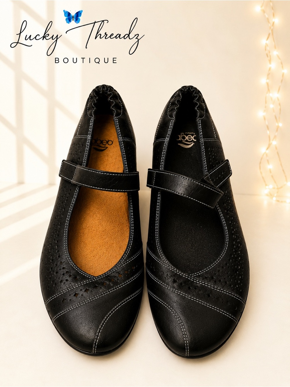 ABEO Black Leather Mary Jane Comfort Flats EU 40 US 9.5
